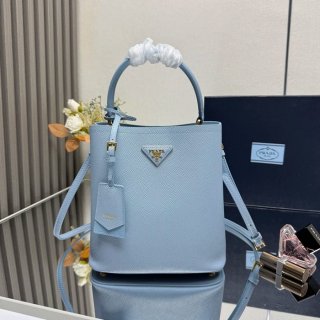 PRADA 1BA212 レザー ゴールド、プリント 斜め掛けバッグ、ショルダーバッグ、バケツバッグ クラシック 23x22x13cm サイズ:23x22x13cm
