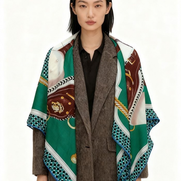 エルメス 140プレミアムシルクカシミヤ両面同色ストール。70％カシミヤ30％シルク 140x140cm