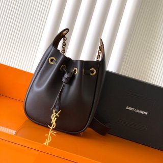 SAINT LAURENT 840888 ラムレザー、カーフレザー ゴールド バケツバッグ チェーン、ミニ 28x22cm サイズ:28x22cm SAINT LAURENT 840888 ラムレザー、カーフレザー ゴールド バケツバッグ チェーン、ミニ 28x22cm サイズ:28x22cm