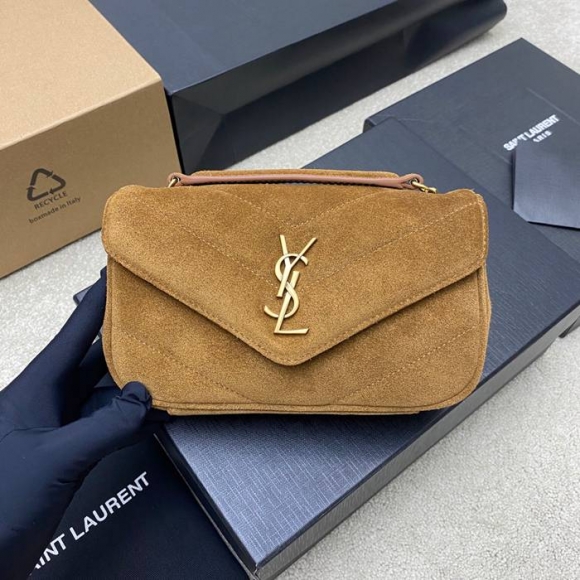 SAINT LAURENT 821749 ラムレザー、マット ブラウン、ゴールド、マット ハンドバッグ チェーン、ミニ 20x12cm サイズ:20x12cm SAINT LAURENT 821749 ラムレザー、マット ブラウン、ゴールド、マット ハンドバッグ チェーン、ミニ 20x12cm サイズ:20x12cm