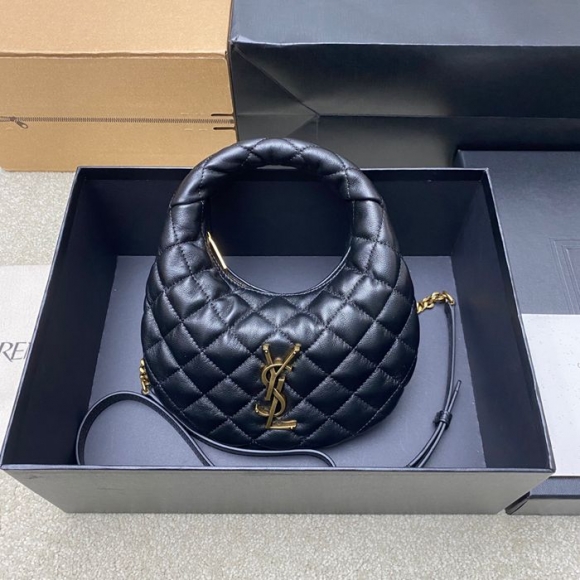 SAINT LAURENT 871329 ラムレザー ブラック、ゴールド、ギンガム ハンドバッグ ベッキー、ミニ 19x12cm サイズ:19x12cm SAINT LAURENT 871329 ラムレザー ブラック、ゴールド、ギンガム ハンドバッグ ベッキー、ミニ 19x12cm サイズ:19x12cm