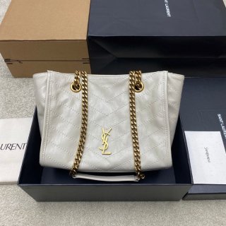 SAINT LAURENT 872680 カーフレザー ブラック、ホワイト、ゴールド ハンドバッグ チェーン、ニキ 25x22x10cm サイズ:25x22x10cm
