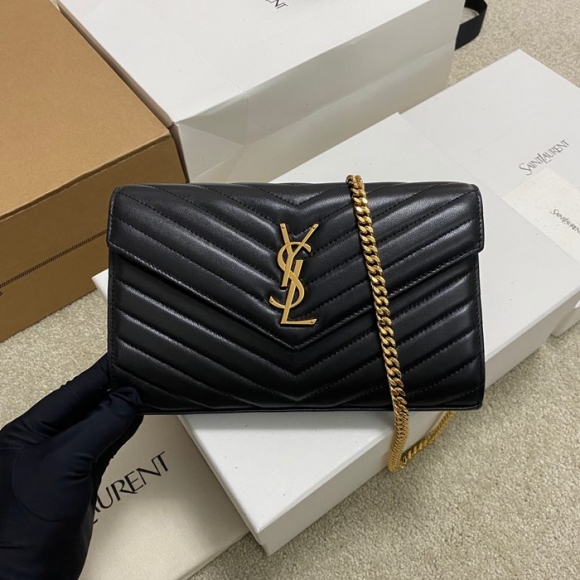 SAINT LAURENT 377828 ラムレザー ブラック、ゴールド ハンドバッグ チェーン、クラシック 14x5cm サイズ:22.5x14x4cm SAINT LAURENT 377828 ラムレザー ブラック、ゴールド ハンドバッグ チェーン、クラシック 14x5cm サイズ:22.5x14x4cm