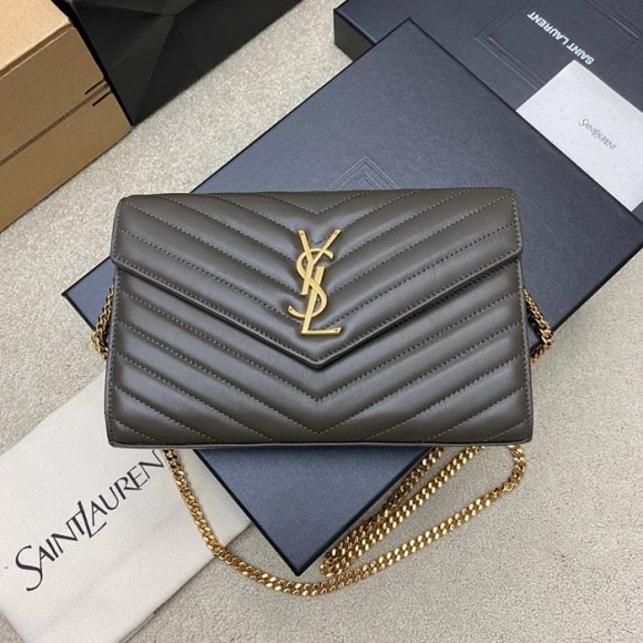 SAINT LAURENT 377828 ラムレザー グリーン、ゴールド ハンドバッグ チェーン、クラシック 14x5cm サイズ:22.5x14x4cm SAINT LAURENT 377828 ラムレザー グリーン、ゴールド ハンドバッグ チェーン、クラシック 14x5cm サイズ:22.5x14x4cm