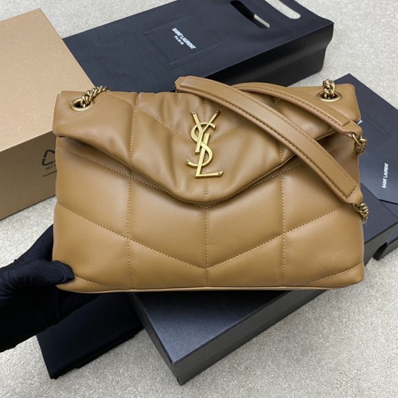 SAINT LAURENT 577476 ラムレザー、カーフレザー ゴールド、シルバー、キャラメル 斜め掛けバッグ チェーン、クラシック 29x17x11cm サイズ:29x17x11cm SAINT LAURENT 577476 ラムレザー、カーフレザー ゴールド、シルバー、キャラメル 斜め掛けバッグ チェーン、クラシック 29x17x11cm サイズ:29x17x11cm