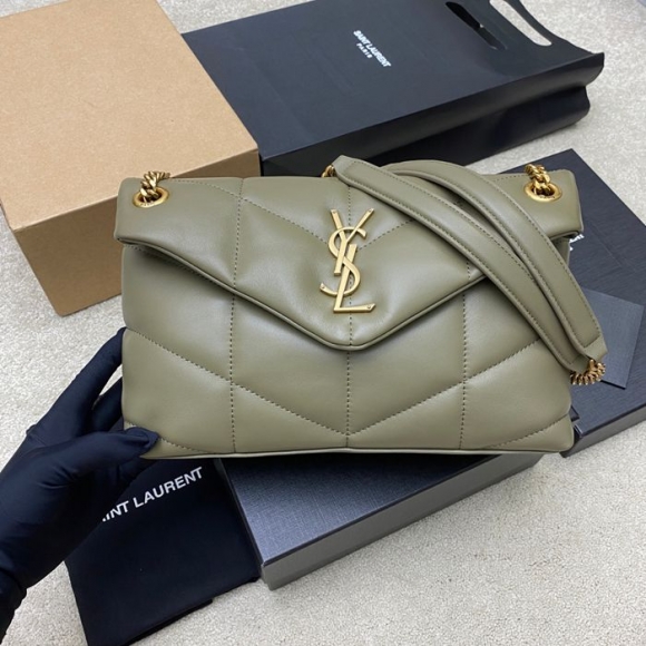 SAINT LAURENT 577476 ラムレザー、カーフレザー グリーン、ゴールド 斜め掛けバッグ チェーン、クラシック 29x17x11cm サイズ:29x17x11cm SAINT LAURENT 577476 ラムレザー、カーフレザー グリーン、ゴールド 斜め掛けバッグ チェーン、クラシック 29x17x11cm サイズ:29x17x11cm