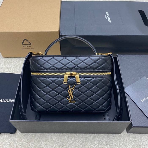 SAINT LAURENT 851572 ラムレザー ブラック、ゴールド ハンドバッグ クラシック 15x8cm サイズ:22.5x15x8cm SAINT LAURENT 851572 ラムレザー ブラック、ゴールド ハンドバッグ クラシック 15x8cm サイズ:22.5x15x8cm