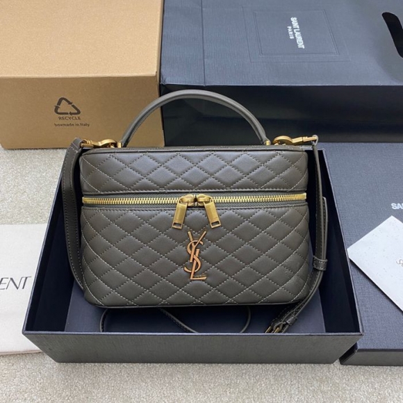 SAINT LAURENT 851572 ラムレザー グリーン、ゴールド ハンドバッグ クラシック 15x8cm サイズ:22.5x15x8cm