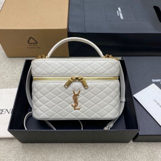 SAINT LAURENT 851572 ラムレザー ホワイト、ゴールド、クリーム ハンドバッグ クラシック 15x8cm サイズ:22.5x15x8cm SAINT LAURENT 851572 ラムレザー ホワイト、ゴールド、クリーム ハンドバッグ クラシック 15x8cm サイズ:22.5x15x8cm
