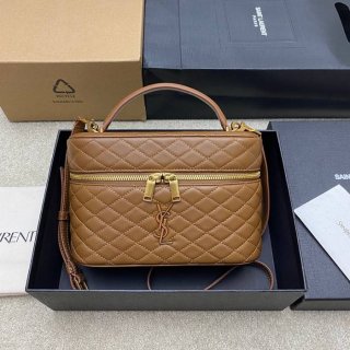 SAINT LAURENT 851572 ラムレザー ブラウン、ゴールド ハンドバッグ クラシック 15x8cm サイズ:22.5x15x8cm SAINT LAURENT 851572 ラムレザー ブラウン、ゴールド ハンドバッグ クラシック 15x8cm サイズ:22.5x15x8cm