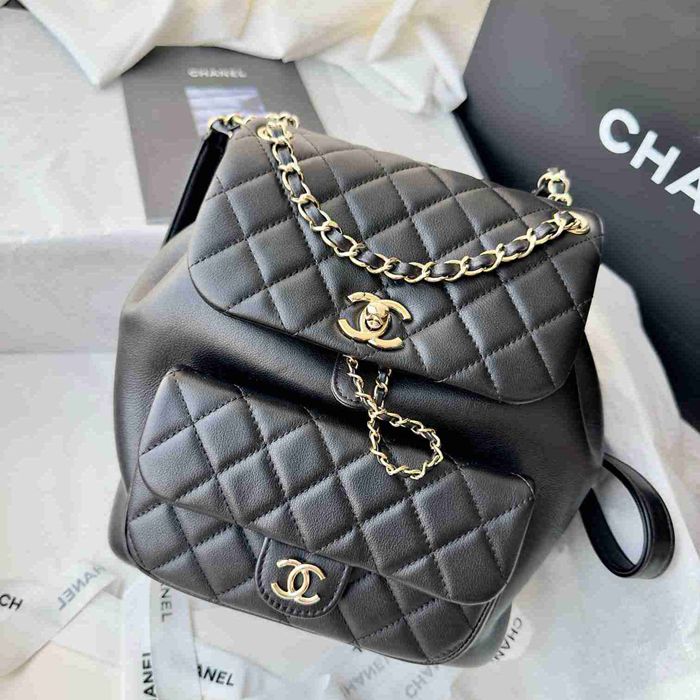 Chanel デュマ カーフ ラージ リュック オールレザー ブラック 3618 サイズ:25x22x18cm