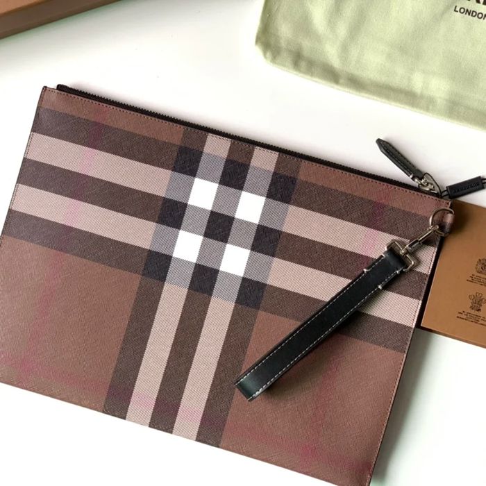 BURBERRY 大ヴィンテージチェックキャンバスジップポーチ サイズ:30x20cm