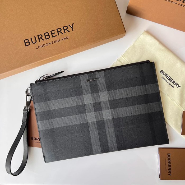 BURBERRY チェックジップポーチ ロンドンチェック サイズ:30x19.5cm