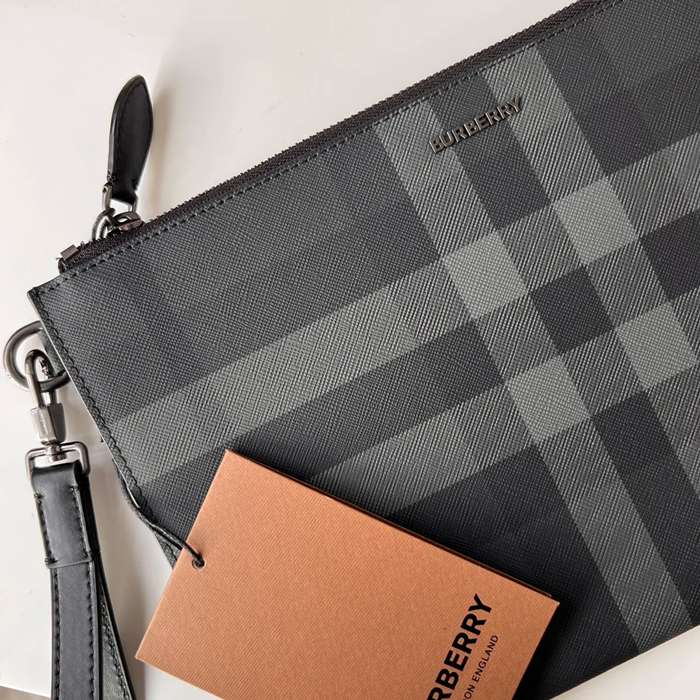 BURBERRY チェックジップポーチ ロンドンチェック サイズ:30x19.5cm