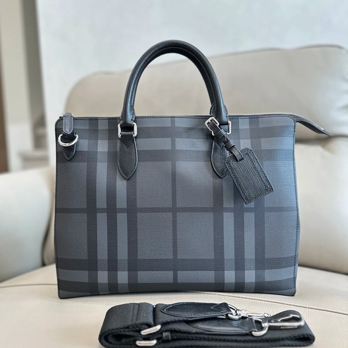 BURBERRY 4071 チェックブリーフケース スモークチェック サイズ:40x30cm