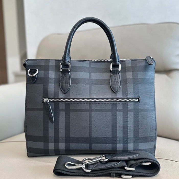 BURBERRY 4071 チェックブリーフケース スモークチェック サイズ:40x30cm
