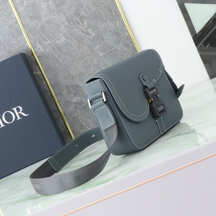 DIOR サドルメッセンジャー 粒面牛皮革 深灰 サイズ:23x17.5cm