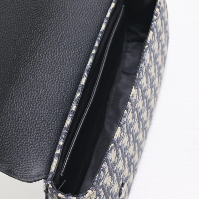DIOR 325 プリント牛皮サドルフラップメッセンジャー 青布 サイズ:24x16.5x5.5cm