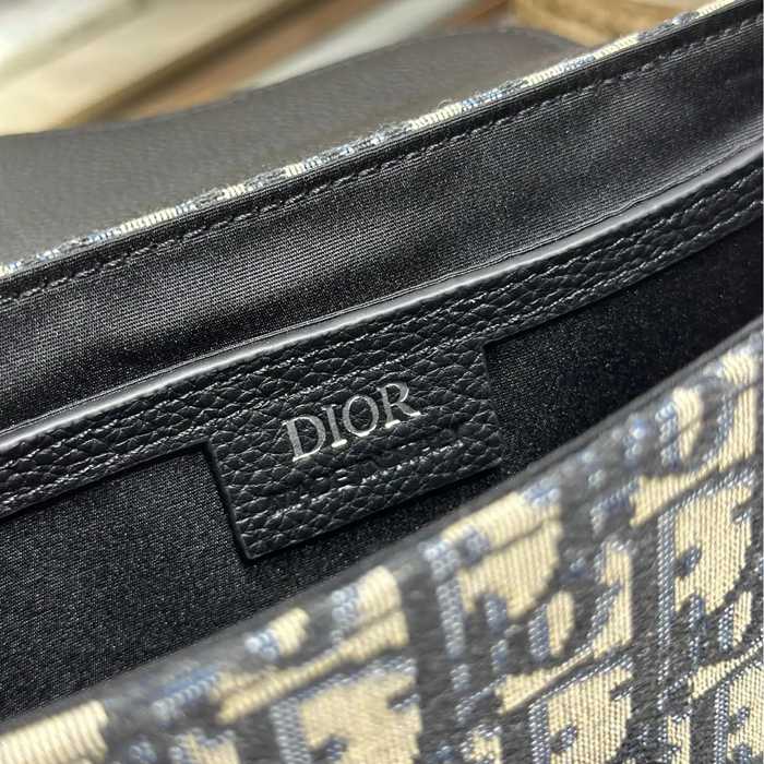 DIOR 435 プリント牛皮サドルフラップメッセンジャー 青布 サイズ:20x13.5x5.5cm