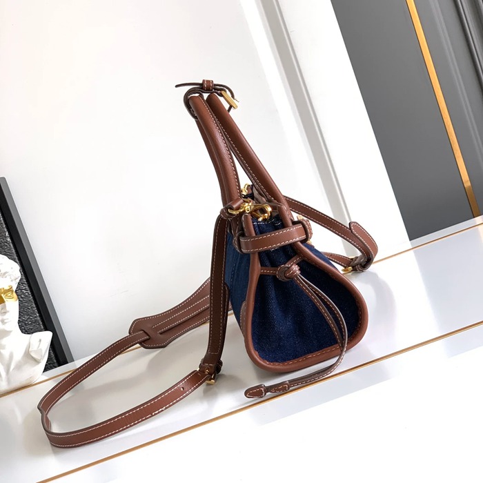 PRADA 1BA486 デニムハンドバッグ ボニー サイズ:23.5x12cm
