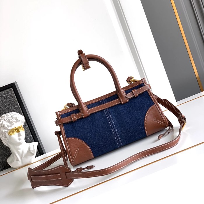PRADA 1BA486 デニムハンドバッグ ボニー サイズ:23.5x12cm