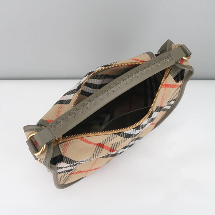 BURBERRY 81201 カーフレザー ゴールド 斜め掛けバッグ クラシックチェック 28x19x11cm サイズ:28x19x11cm