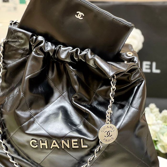 CHANEL カーフレザー ブラック×シルバー クラシック ファッショナブル 42×39×8cm サイズ:42×39×8cm