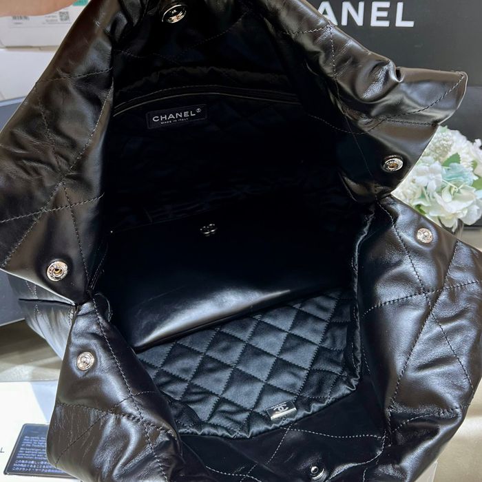 CHANEL カーフレザー ブラック×シルバー クラシック ファッショナブル 42×39×8cm サイズ:42×39×8cm