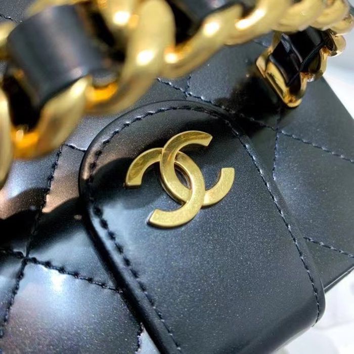 CHANEL ブラック×グリーン ハンドバッグ 小 11×9.5×8.5cm サイズ:11×9.5×8.5cm