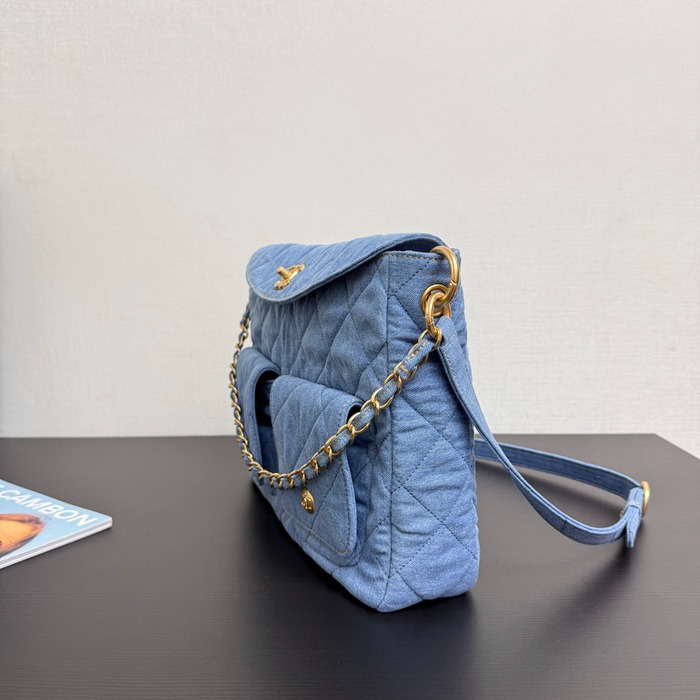 CHANEL デニム 菱格紋 斜め掛けバッグ クラシック 小 30×22×5cm サイズ:30×22×5cm