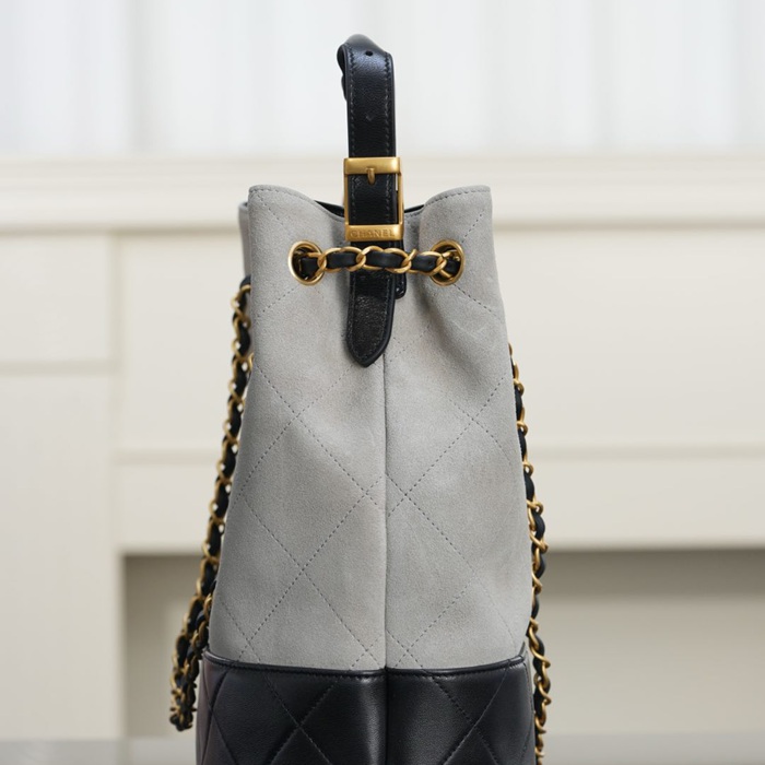 CHANEL 菱格紋 グレー×ゴールド ショルダーバッグ クラシック ヴィンテージ 30×26×11cm サイズ:30×26×11cm