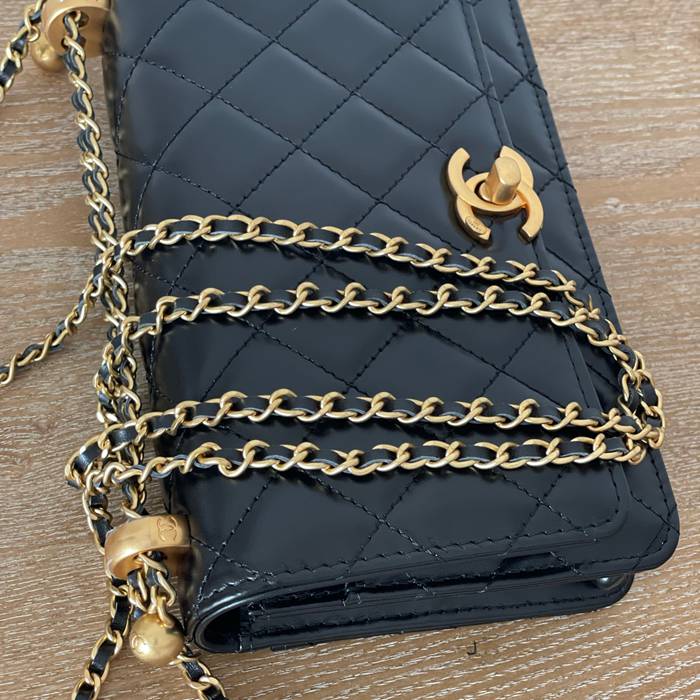 CHANEL 66059 カーフレザー ブラック×ゴールド チェーンバッグ 19.2×12.3×3.5cm サイズ:19.2×12.3×3.5cm