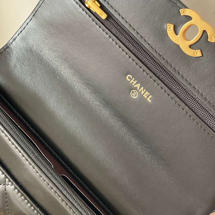 CHANEL 66059 カーフレザー ブラック×ゴールド チェーンバッグ 19.2×12.3×3.5cm サイズ:19.2×12.3×3.5cm