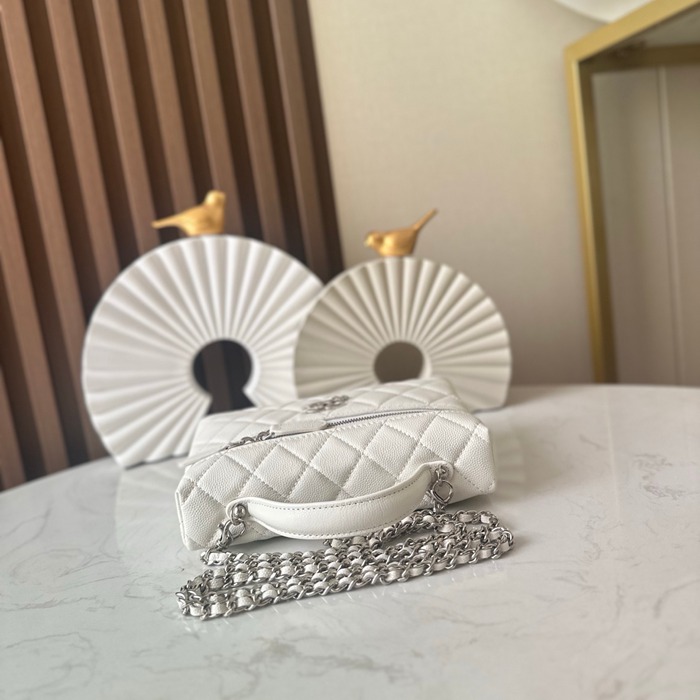 CHANEL 66066 カーフレザー 荔枝紋 ブラック×ホワイト×ゴールド 弁当箱バッグ クラシック 19×14×5cm サイズ:19×14×5cm