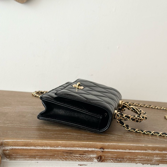 CHANEL 66024 ラムレザー ブラック 通勤 19×12×3.5cm サイズ:19×12×3.5cm