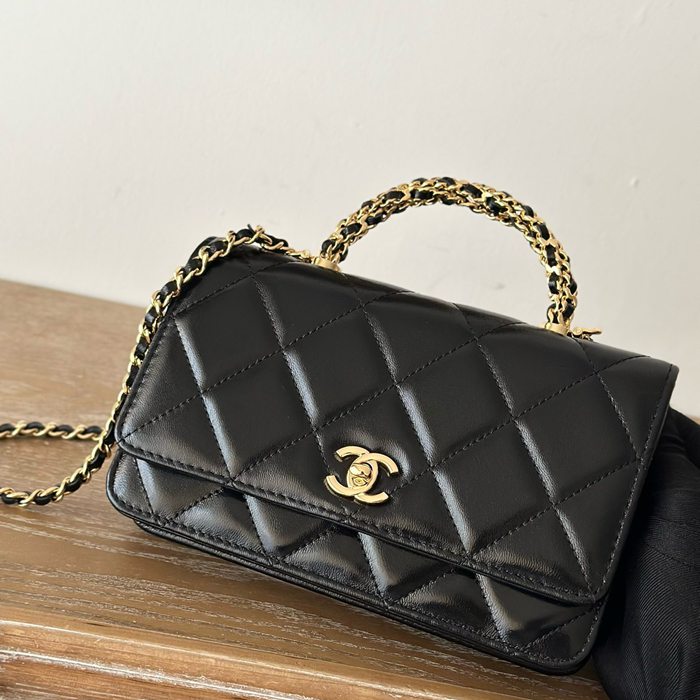 CHANEL 66024 ラムレザー ブラック 通勤 19×12×3.5cm サイズ:19×12×3.5cm