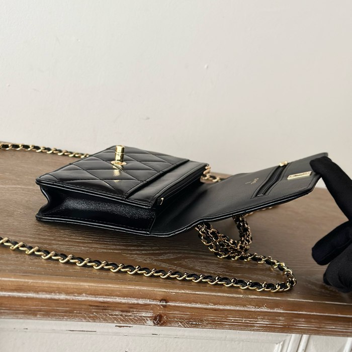 CHANEL 66024 ラムレザー ブラック 通勤 19×12×3.5cm サイズ:19×12×3.5cm