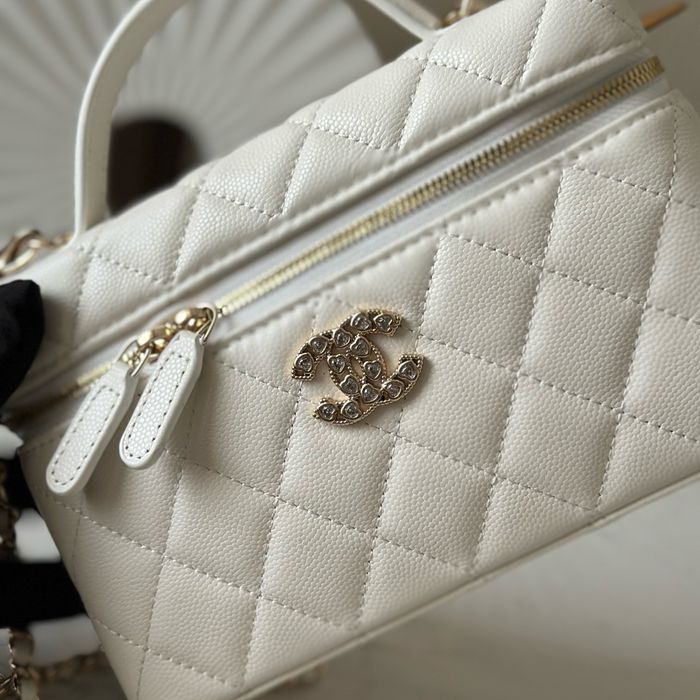 CHANEL 66034 カーフレザー 荔枝紋 ブラック×ホワイト×ゴールド クラシック 春夏 19×14×5cm サイズ:19×14×5cm