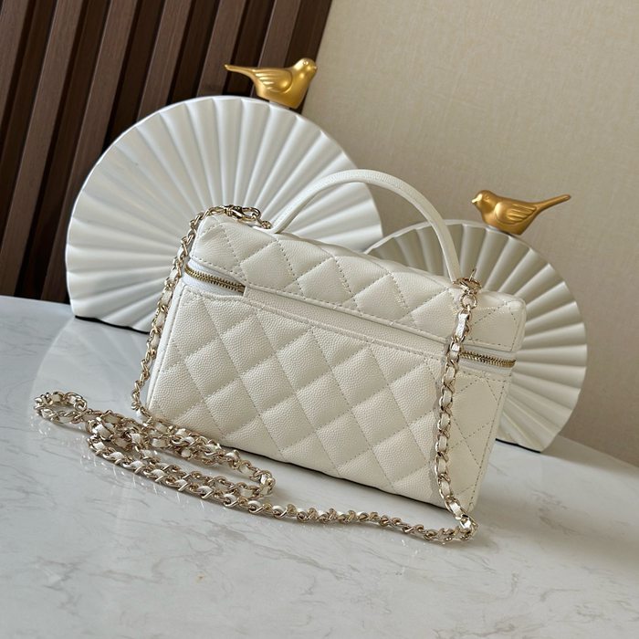 CHANEL 66034 カーフレザー 荔枝紋 ブラック×ホワイト×ゴールド クラシック 春夏 19×14×5cm サイズ:19×14×5cm