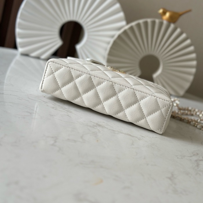 CHANEL 66034 カーフレザー 荔枝紋 ブラック×ホワイト×ゴールド クラシック 春夏 19×14×5cm サイズ:19×14×5cm