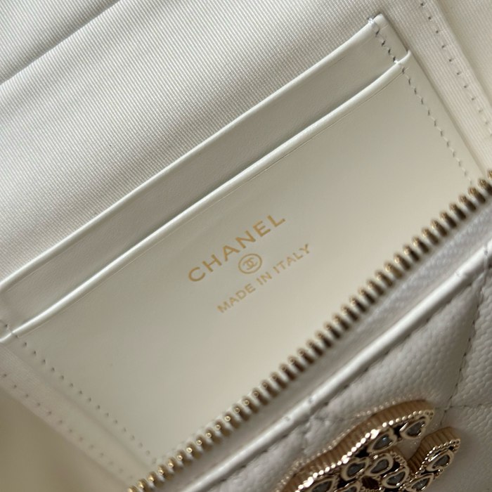 CHANEL 66034 カーフレザー 荔枝紋 ブラック×ホワイト×ゴールド クラシック 春夏 19×14×5cm サイズ:19×14×5cm