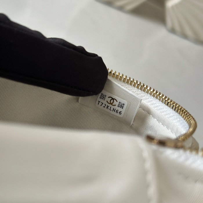 CHANEL 66034 カーフレザー 荔枝紋 ブラック×ホワイト×ゴールド クラシック 春夏 19×14×5cm サイズ:19×14×5cm