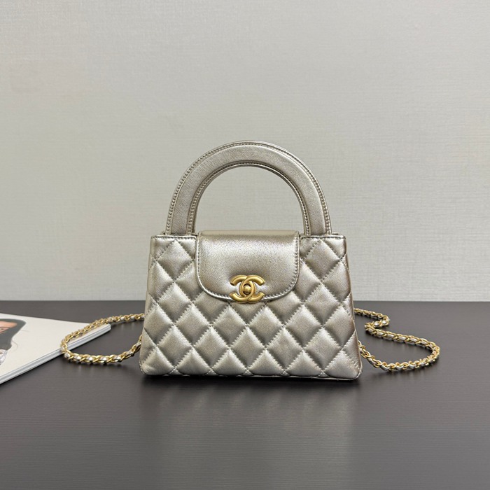 CHANEL 菱格紋 シルバー ハンドバッグ 大 秋冬 19×13×7cm サイズ:19×13×7cm