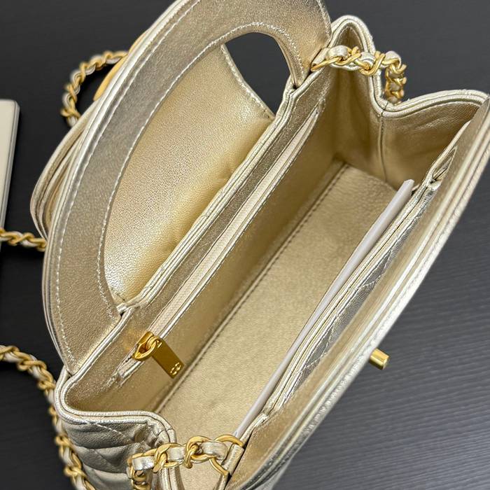 CHANEL 菱格紋 シルバー ハンドバッグ 大 秋冬 19×13×7cm サイズ:19×13×7cm