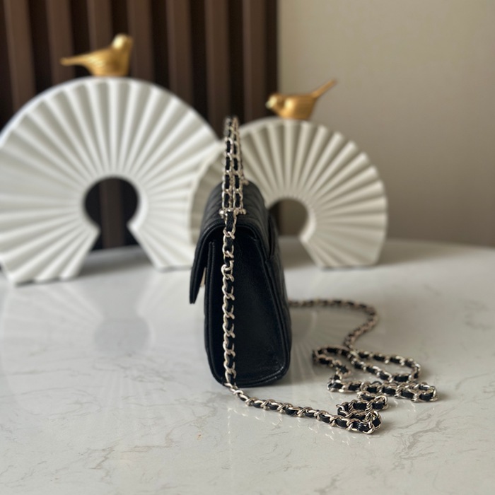 CHANEL 66058 カーフレザー ブラック 斜め掛けバッグ クラシック 14.5×11.5×5.5cm サイズ:14.5×11.5×5.5cm