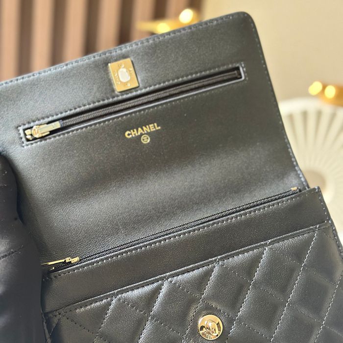CHANEL 66051 ラムレザー 菱格紋 ブラック×ピンク×ゴールド チェーンバッグ クラシック 通勤 19.5×13×3.5cm サイズ:19.5×13×3.5cm