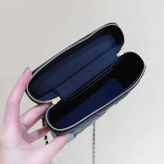 CHANEL カーフレザー 荔枝紋 ブラック×ゴールド 弁当箱バッグ クラシック 秋冬 19×14×5cm サイズ:19×14×5cm