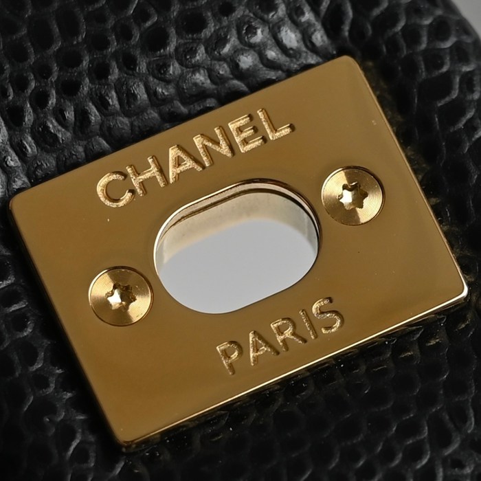 CHANEL ラムレザー ブラック×ホワイト×ゴールド 17×13.5×8cm サイズ:17×13.5×8cm