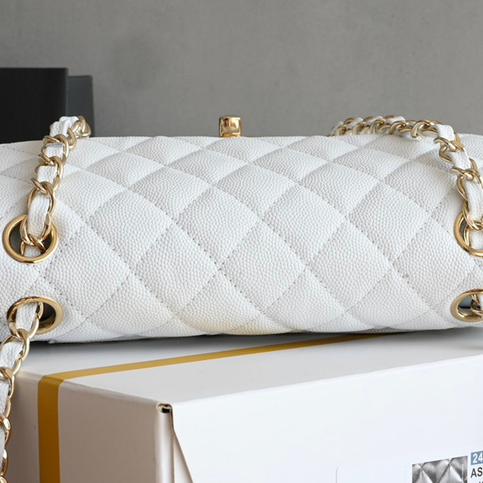 CHANEL 1117 ホワイト×ゴールド クラシック 小 23×14.5×6cm サイズ:23×14.5×6cm