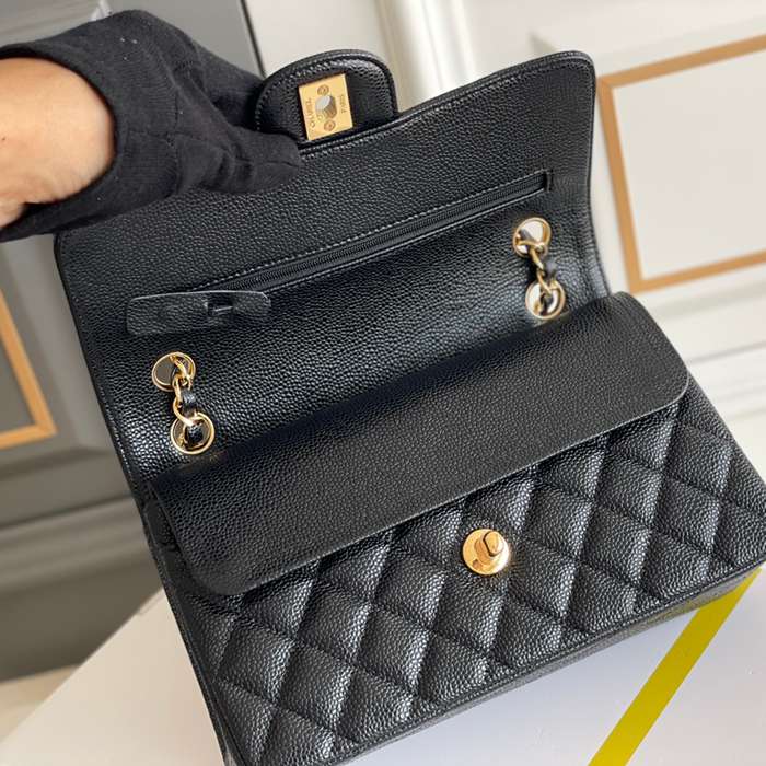 CHANEL ラムレザー ブラック×ホワイト×ゴールド 小 23×14.5×6cm サイズ:23×14.5×6cm